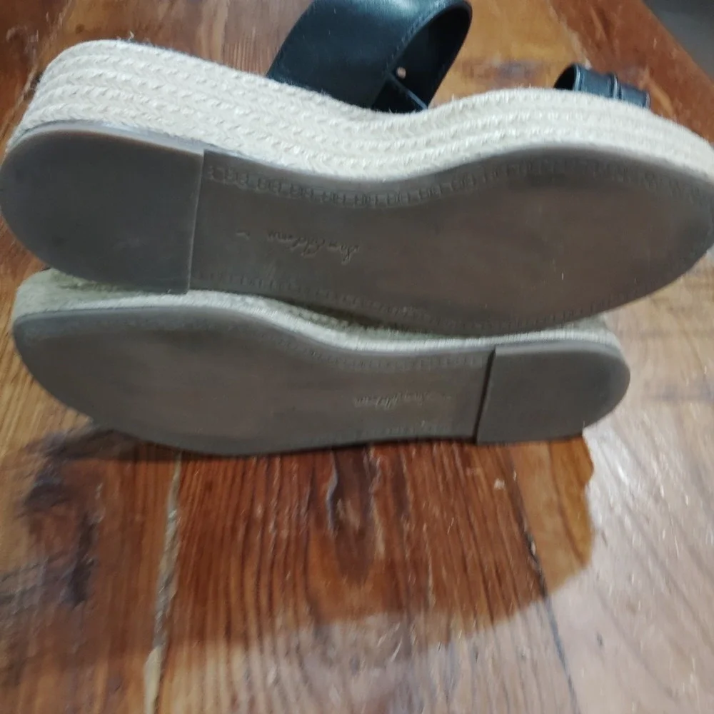 Sam Edelman Carson Espadrille Wedge Sandals Size 8M Slip On Black 2.25